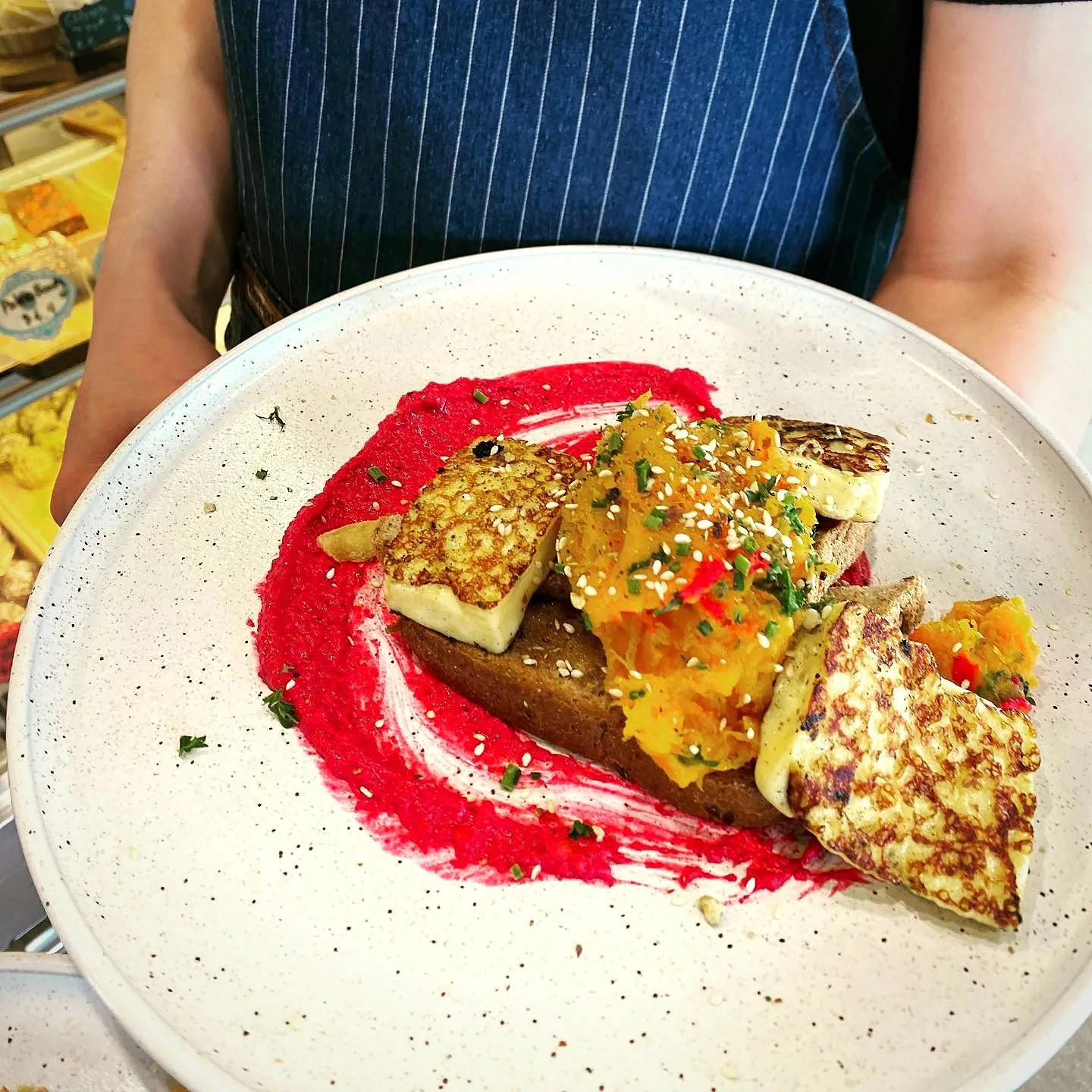 Plated dish with beetroot smear