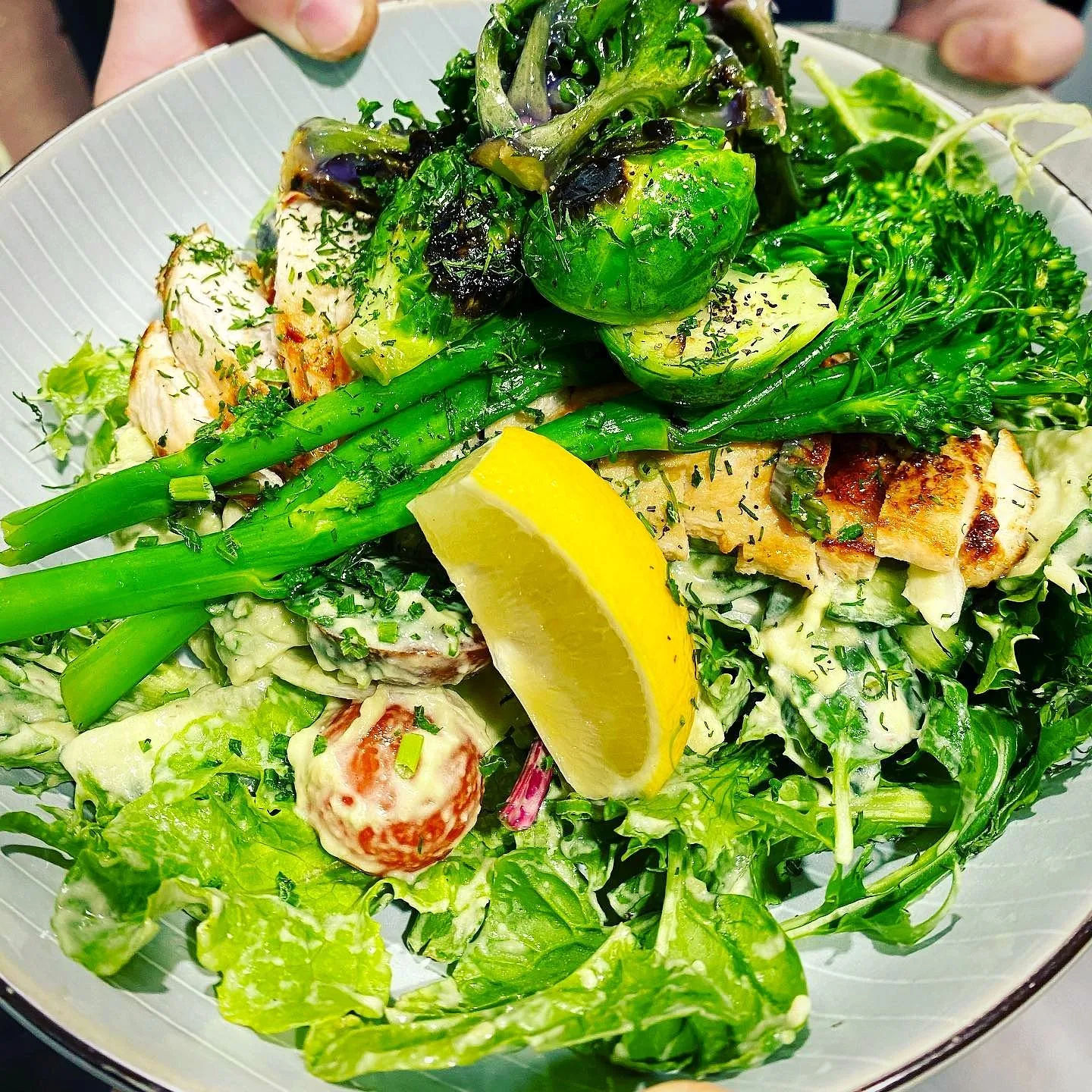 Fresh salad plate with lemon
